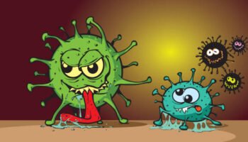 Funny cartoon style illustration on the subject of the corona virus.
