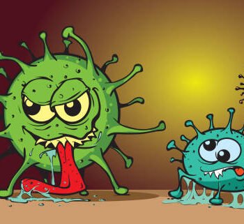Funny cartoon style illustration on the subject of the corona virus.